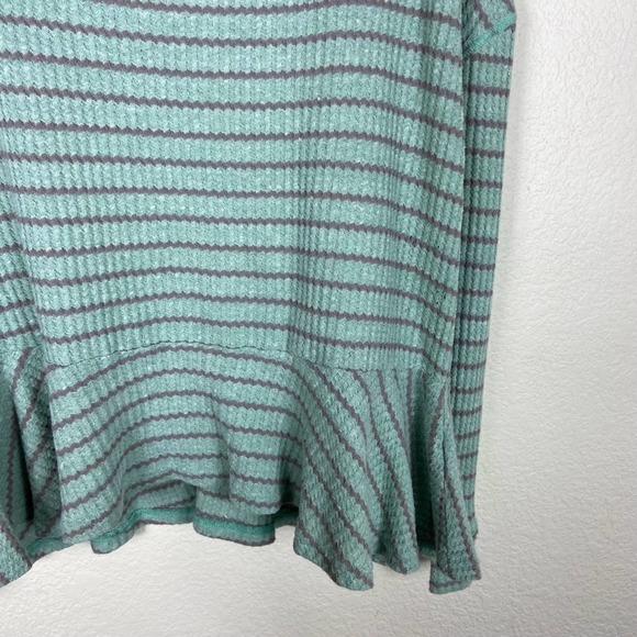 Free People Seaform Striped Knit Sweater Top Aquamarine Peplum Ruffle Hem Medium - Picture 9 of 12